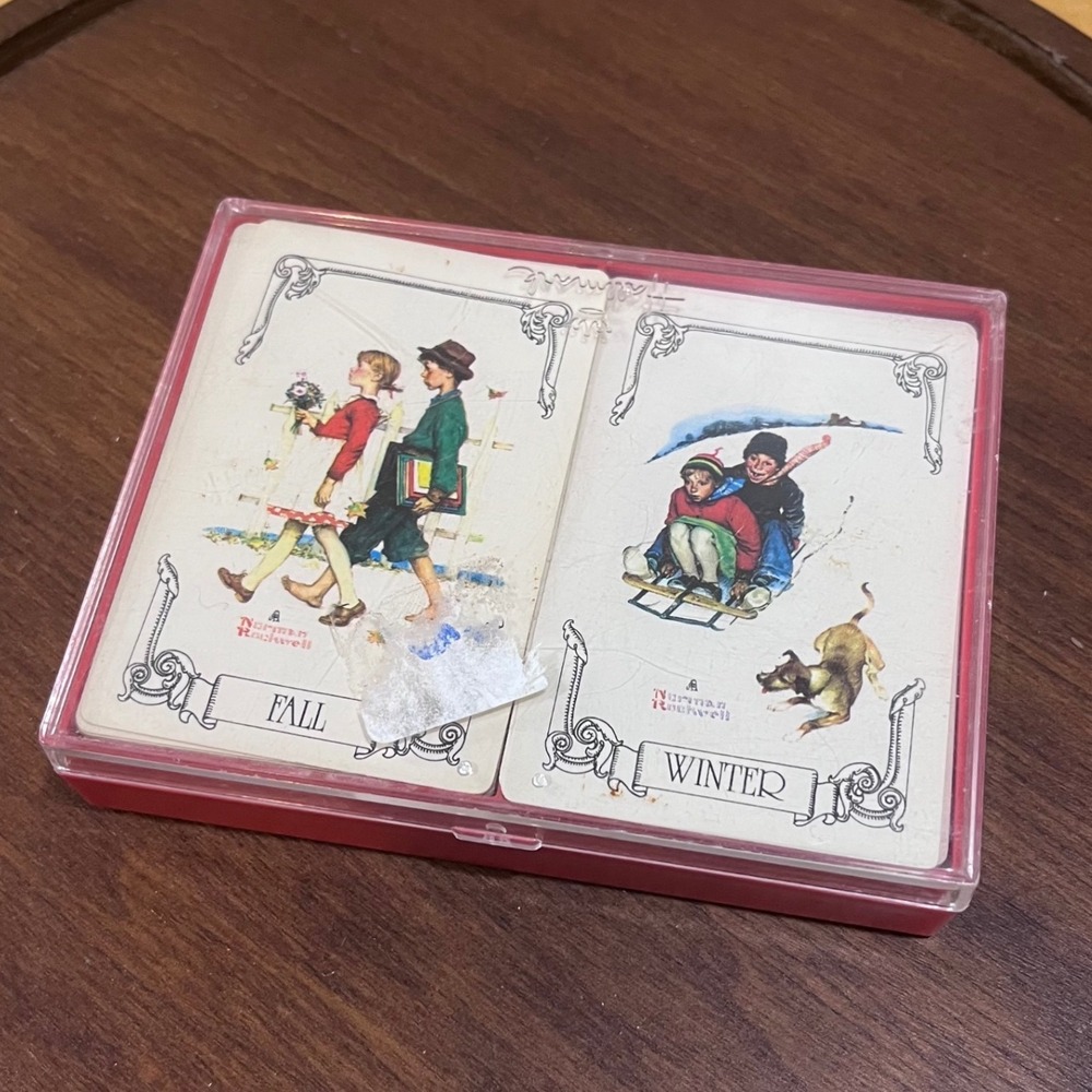 Vtg Hallmark‎ Norman Rockwell  Playing Cards Double Deck Fall Winter Seasons